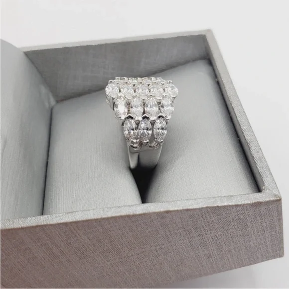 4 Carat Horizontal Marquise Diamond Simulants Rhodium - 925 Sterling Silver Ring